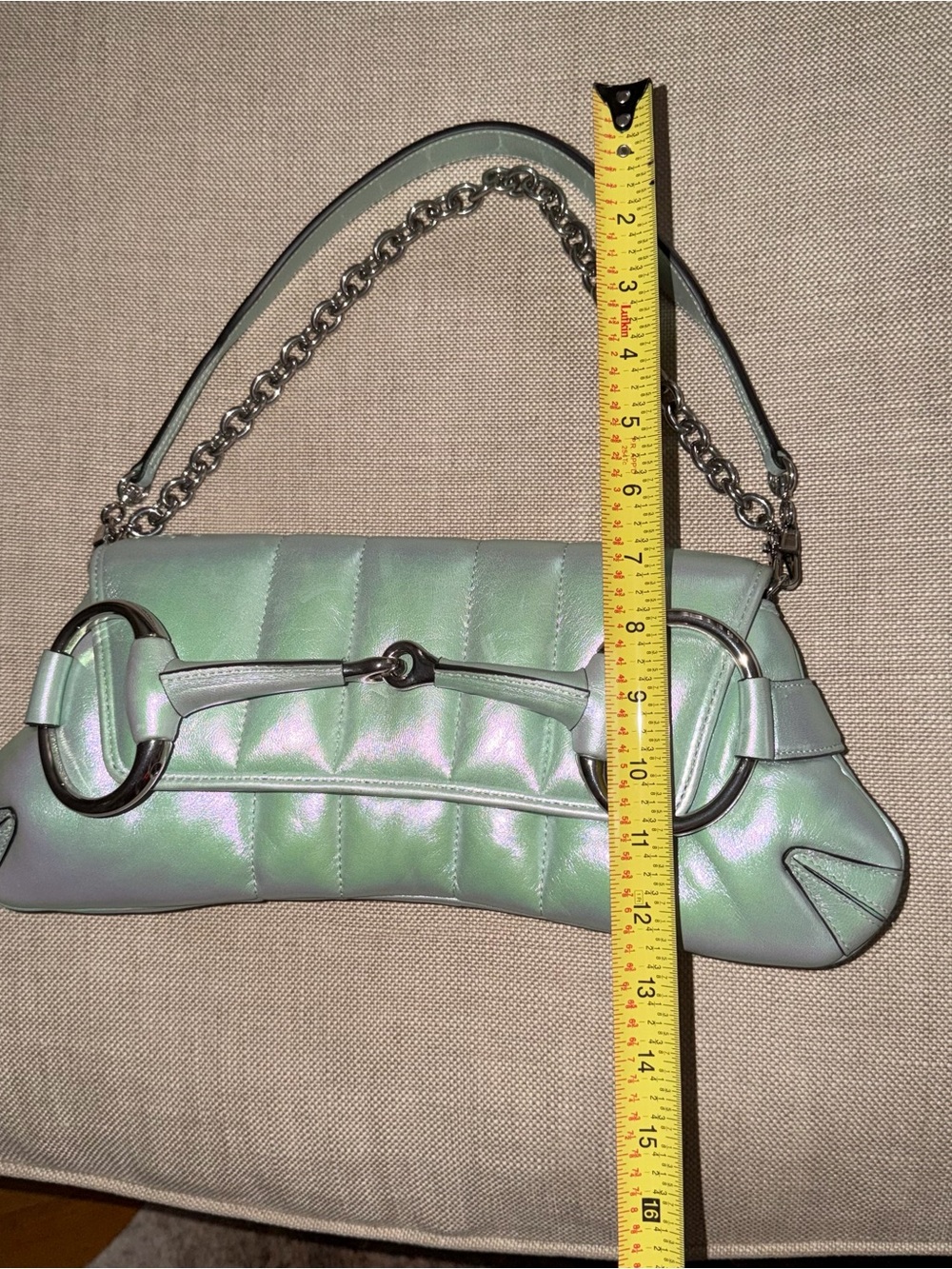Gucci Iridescent Green Metallic Chain-Handle Shoulder Bag - Picture 2 of 8